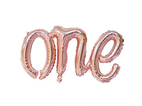 One Balloon Banner 40" First Birthday Balloons Hand Writing Style Foil Letter Baby Balloon Anniversary Celebration Decorations,Rose Gold