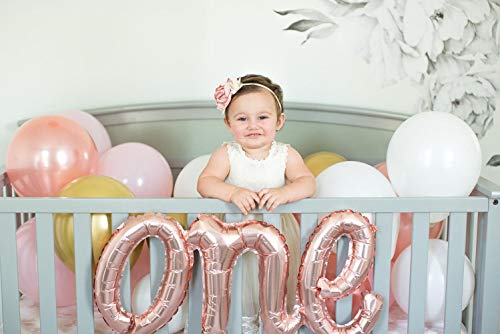 One Balloon Banner 40" First Birthday Balloons Hand Writing Style Foil Letter Baby Balloon Anniversary Celebration Decorations,Rose Gold