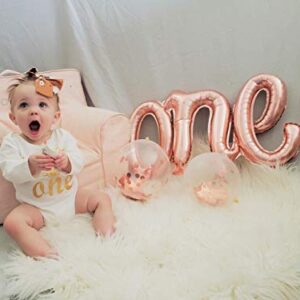 One Balloon Banner 40" First Birthday Balloons Hand Writing Style Foil Letter Baby Balloon Anniversary Celebration Decorations,Rose Gold