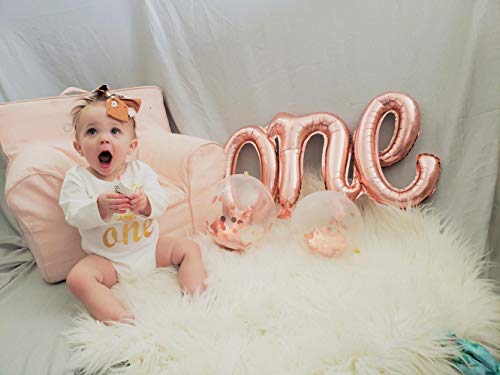 One Balloon Banner 40" First Birthday Balloons Hand Writing Style Foil Letter Baby Balloon Anniversary Celebration Decorations,Rose Gold