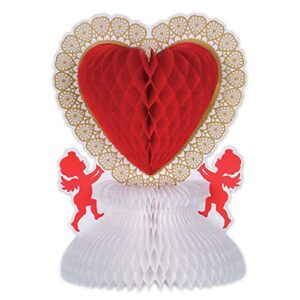 beistle heart and cupid centerpiece valentine’s day tableware decorations – wedding anniversary party supplies, 11″, red/white/gold