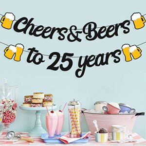 25th Birthday Decorations Cheers to 25 Years Banner for Men Women 25s Birthday Backdrop Wedding Anniversary Party Supplies Black Glitter Decorations Pre Strung