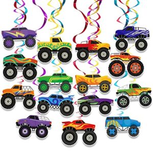 truck hanging swirl banner party decorations 60 pieces race car cutout glitter foil streamers for kids racing car birthday party supplies baby shower home wall ceiling garden decor