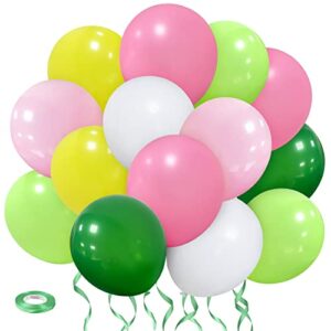nobledecor pink and green balloons, 60pcs pink balloons 12 inch green balloons, green and white balloons latex jungle balloons garland kit for party birthday decorations, pink green balloon arch