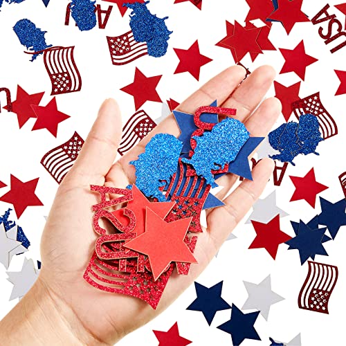 300 Pcs Independence Day Star Table Confetti Patriotic Red White Blue Sequin Sprinkles Confetti Decorations 4th of July Glitter Confetti for National Day American Theme Memorial Day Party Decoration