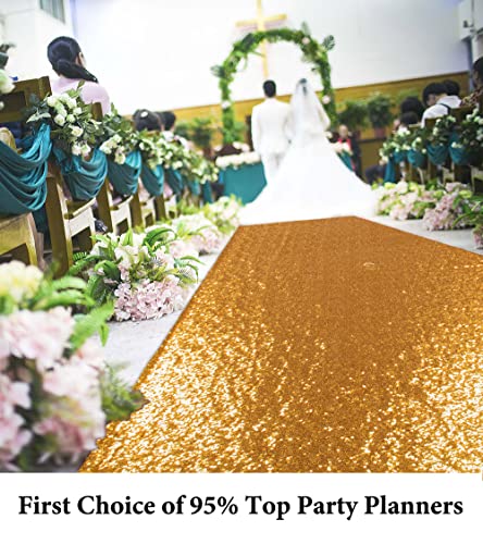 Aisle Runner for Wedding-15FTx2FT-Deep Gold Sequin Aisle Runner Indoor Outdoor Ceremonies Decor Carpet Runner Church Runner Wedding Walkway Carpet Runner Rugs Aisle Runner Sequins (2FTx15FT, Gold)