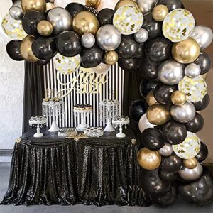 black gold silver balloon garland kit, 124pcs metallic gold balloon chrome silver balloon black balloon, black and gold party decorations for birthday, new year decor