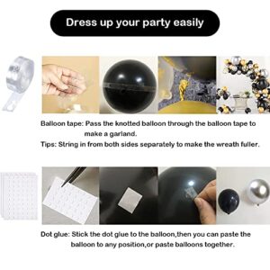 Black Gold Silver Balloon Garland Kit, 124pcs Metallic Gold Balloon Chrome Silver Balloon Black Balloon, Black and Gold Party Decorations for Birthday, New Year Decor