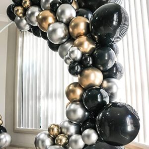 Black Gold Silver Balloon Garland Kit, 124pcs Metallic Gold Balloon Chrome Silver Balloon Black Balloon, Black and Gold Party Decorations for Birthday, New Year Decor