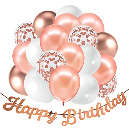 Rose Gold Birthday Party Balloons, 50pcs12 Inch Birthday Balloons Rose Gold White Confetti Balloons For Girls Birthday Party decorations