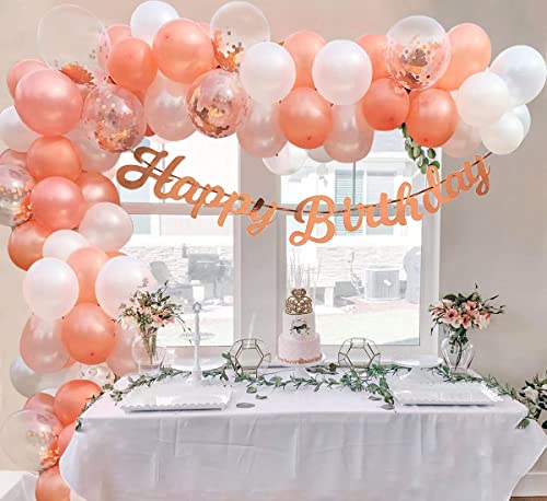 Rose Gold Birthday Party Balloons, 50pcs12 Inch Birthday Balloons Rose Gold White Confetti Balloons For Girls Birthday Party decorations