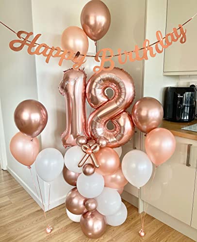 Rose Gold Birthday Party Balloons, 50pcs12 Inch Birthday Balloons Rose Gold White Confetti Balloons For Girls Birthday Party decorations