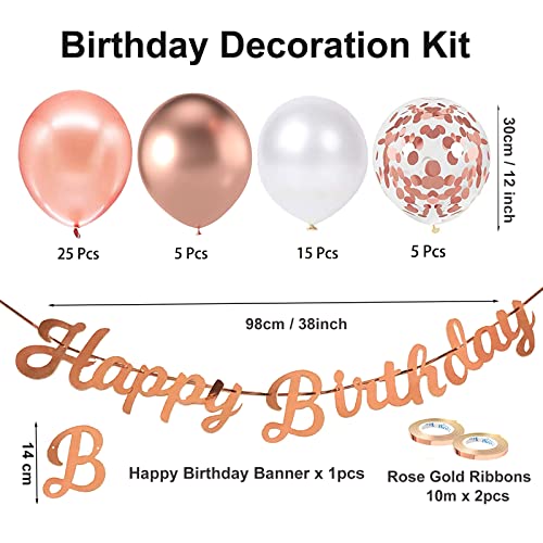 Rose Gold Birthday Party Balloons, 50pcs12 Inch Birthday Balloons Rose Gold White Confetti Balloons For Girls Birthday Party decorations