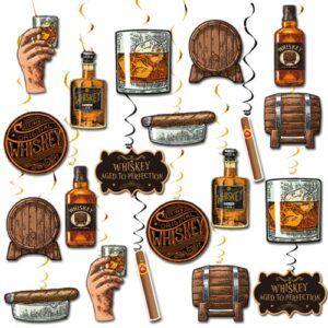 whiskey birthday party decorations set, aged to perfection birthday party supplies, 40pcs party hanging swirls, beer cake toppers for adult men 30th 40th 50th 60th cheers and beers party