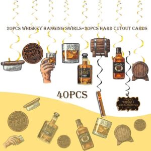 Whiskey Birthday Party Decorations Set, Aged to Perfection Birthday Party Supplies, 40Pcs Party Hanging Swirls, Beer Cake Toppers for Adult Men 30th 40th 50th 60th Cheers and Beers Party