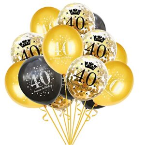 40th birthday balloons black and gold birthday decorations latex confetti balloon for women men 40 year old anniversary decoration party supplies 15 pack 12 inch(40 birthday balloon)