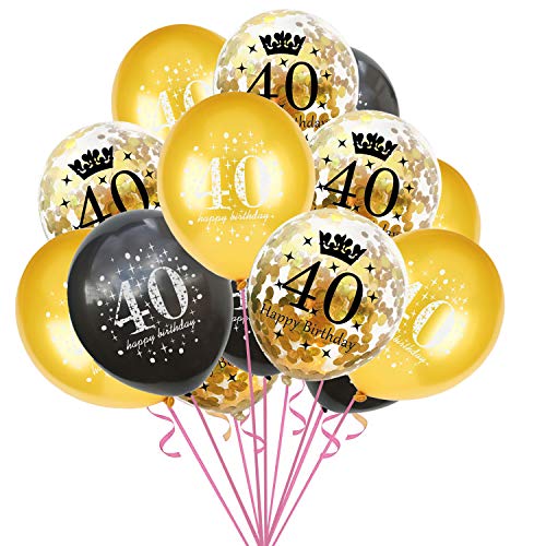 40th Birthday Balloons Black and Gold Birthday Decorations Latex Confetti Balloon for Women men 40 Year Old Anniversary Decoration Party Supplies 15 Pack 12 Inch(40 birthday balloon)