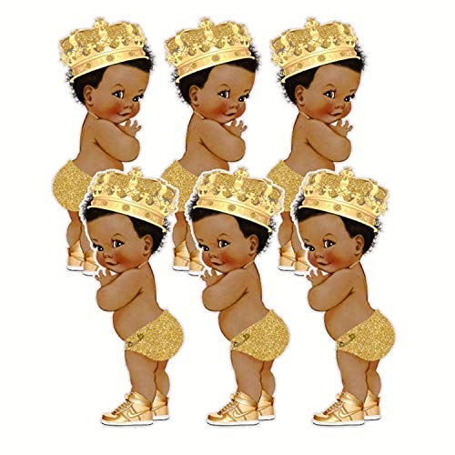 ArtPaperWonders Gold Prince Party Cut-Outs, Royal Birthday Baby Shower African American Prince Decor (9" Tall)