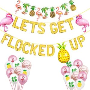 let’s get flocked up balloons hawaii luau flamingo tropical summer beach pineapple bachelorette party banner flamingo bach bachelorette party supplies decorations