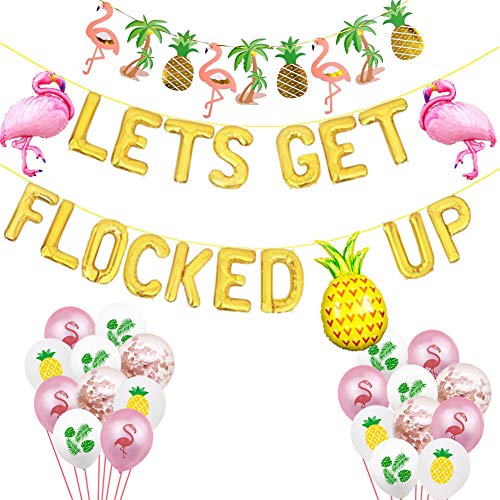 Let's Get Flocked Up Balloons Hawaii Luau Flamingo Tropical Summer Beach Pineapple Bachelorette Party Banner Flamingo Bach Bachelorette Party Supplies Decorations