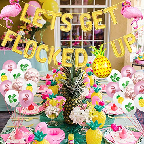 Let's Get Flocked Up Balloons Hawaii Luau Flamingo Tropical Summer Beach Pineapple Bachelorette Party Banner Flamingo Bach Bachelorette Party Supplies Decorations