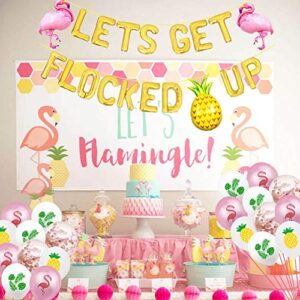 Let's Get Flocked Up Balloons Hawaii Luau Flamingo Tropical Summer Beach Pineapple Bachelorette Party Banner Flamingo Bach Bachelorette Party Supplies Decorations