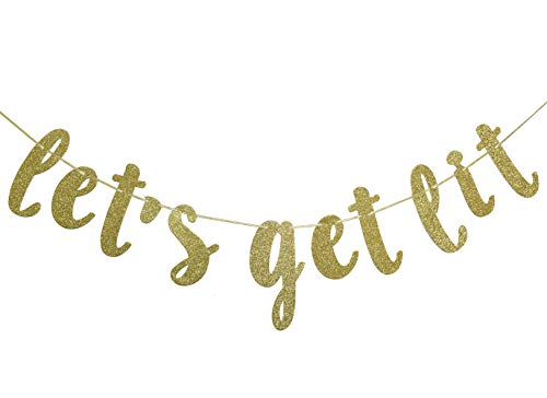 FOZEE Let's Get Lit Banner for Christmas New Years Wedding Engagement Bachelorete Party Decorations Sign Gold Glitter