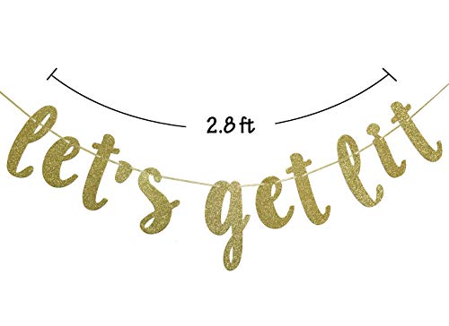 FOZEE Let's Get Lit Banner for Christmas New Years Wedding Engagement Bachelorete Party Decorations Sign Gold Glitter