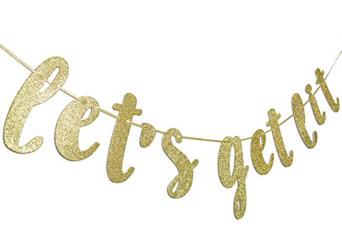 FOZEE Let's Get Lit Banner for Christmas New Years Wedding Engagement Bachelorete Party Decorations Sign Gold Glitter