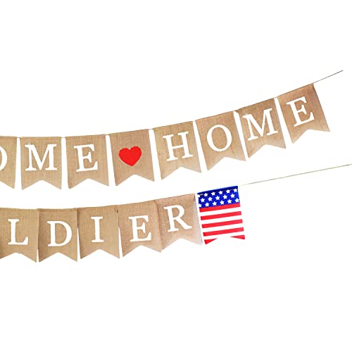 Mandala Crafts Welcome Home Soldier Banner Garland for Military Homecoming Decorations - Burlap Patriotic Military Welcome Home Banner Sign