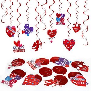 lemeso 30 pcs valentine’s day hanging decorations set, valentines hanging swirl heart garland, romantic party decors, great for wedding anniversary proposal hanging decors, romantic decors