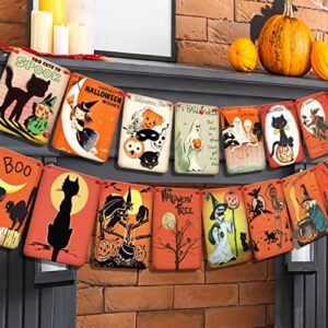 vintage halloween party decorations johanna parker decor, vintage trick or treat sign banner, retro halloween pumpkin garland flag, victorian style cats witches ghosts vintage party supplies