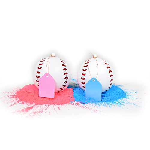 Valaw Title Gender Reveal Baseball Set (2 Pack) with Pink & Blue Powder - Comes with Balloons