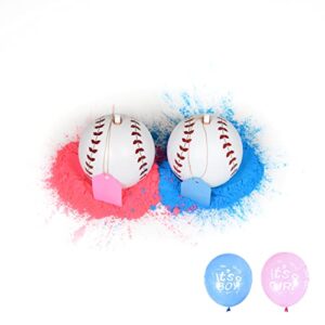 Valaw Title Gender Reveal Baseball Set (2 Pack) with Pink & Blue Powder - Comes with Balloons