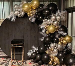 komiikka 116pcs black gold silver chrome balloon garland arch kit for gatsby roaring 20s birthday, new year, bachelorette, graduation, retirement party decorations