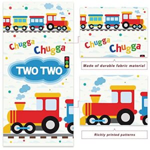 Steam Train Chugga Chugga Two Banner Backdrop Flag Favors Supplies Railroad Railway Crossing Vehicle Transportation Rhyming Story Theme Decor for 2 Year Old 2nd Birthday Party Baby Shower Decorations