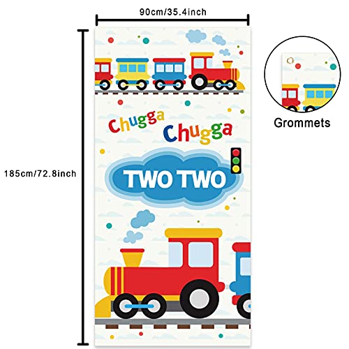 Steam Train Chugga Chugga Two Banner Backdrop Flag Favors Supplies Railroad Railway Crossing Vehicle Transportation Rhyming Story Theme Decor for 2 Year Old 2nd Birthday Party Baby Shower Decorations