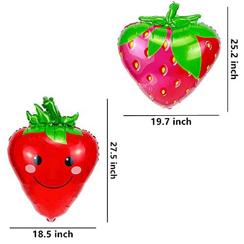 Happyay Strawberry Balloons Cute Smiley Fruit Strawberry Foil Mylar Balloons for Baby Shower Strawberry Themed Birthday Party Wall Decoration Supplies 26 inch, 6 Pcs(JJ-002)