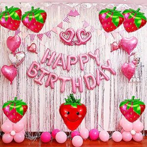 Happyay Strawberry Balloons Cute Smiley Fruit Strawberry Foil Mylar Balloons for Baby Shower Strawberry Themed Birthday Party Wall Decoration Supplies 26 inch, 6 Pcs(JJ-002)