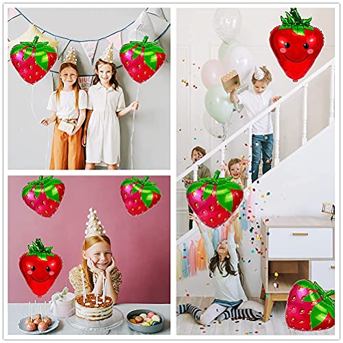 Happyay Strawberry Balloons Cute Smiley Fruit Strawberry Foil Mylar Balloons for Baby Shower Strawberry Themed Birthday Party Wall Decoration Supplies 26 inch, 6 Pcs(JJ-002)