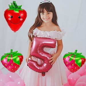 Happyay Strawberry Balloons Cute Smiley Fruit Strawberry Foil Mylar Balloons for Baby Shower Strawberry Themed Birthday Party Wall Decoration Supplies 26 inch, 6 Pcs(JJ-002)
