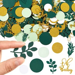 400 pieces baby shower confetti sage greenery baby gender reveal confetti table scatter confetti with eucalyptus, gold baby letter, sprinkles confetti for ​wedding birthday party decor