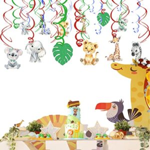 30Pcs Wild One Hanging Swirls Ceiling Streamers Decorations, Jungle Safari Animal Birthday Party Supplies,Jungle Baby Shower Decorations