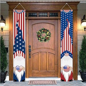 4th of july porch signs, independence day door banners, patriotic gnomes american flag wall hanging porch banners 12″ x 72″ patriotic decorations for memorial day, independence day, labor day, veterans day decor supplies