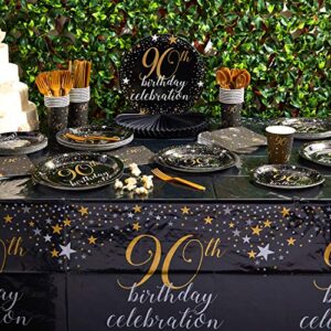 Black Plastic Tablecloth for 90th Birthday Party (54 x 108 in, 3 Pack)