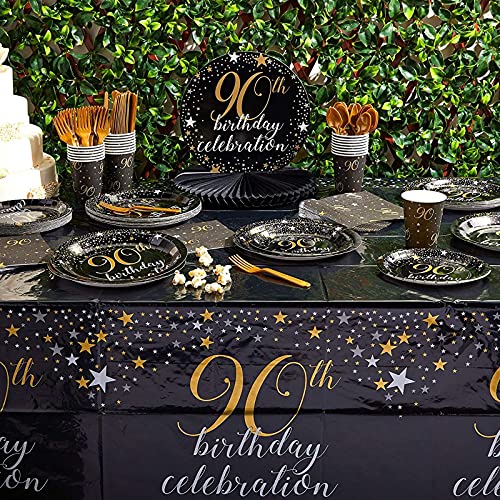 Black Plastic Tablecloth for 90th Birthday Party (54 x 108 in, 3 Pack)