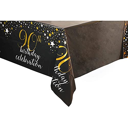 Black Plastic Tablecloth for 90th Birthday Party (54 x 108 in, 3 Pack)