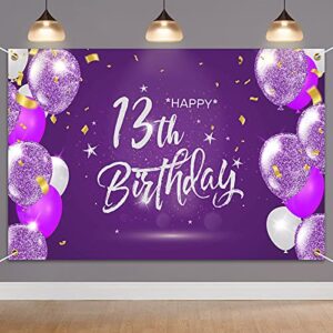 hamigar 6x4ft happy 13th birthday banner backdrop – 13 years old birthday decorations party supplies for girls – purple