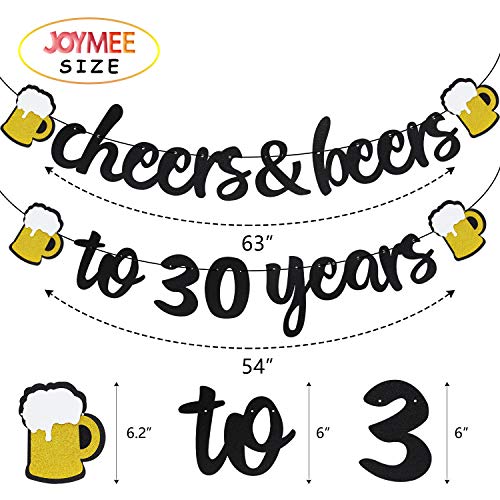 30 Years Anniversary Decorations - Cheers & Beers to 30 Years Banner with Pom Poms 30th Sparkling Hanging Streamers for 30th Birthday Wedding Party Supplies Decorations - PRESTRUNG