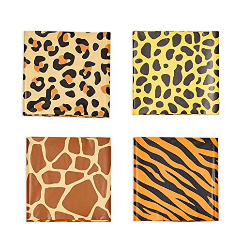 Animal Print Tablecloths for Jungle Safari Birthday Party (54x108 in, 4 Pack)